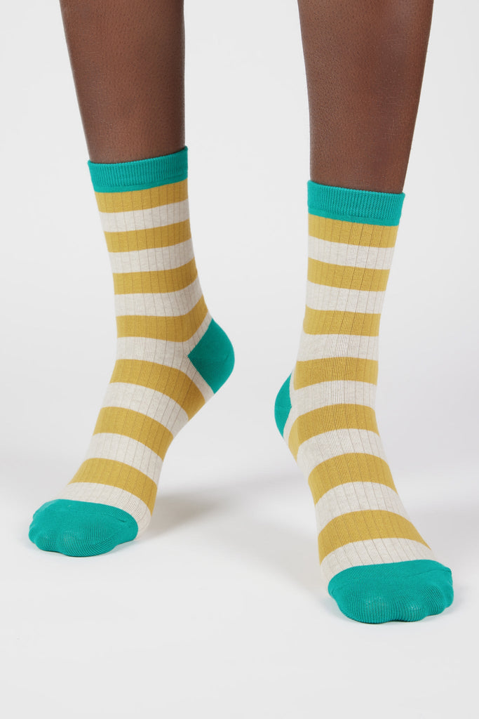 Mustard beige and teal striped socks_4