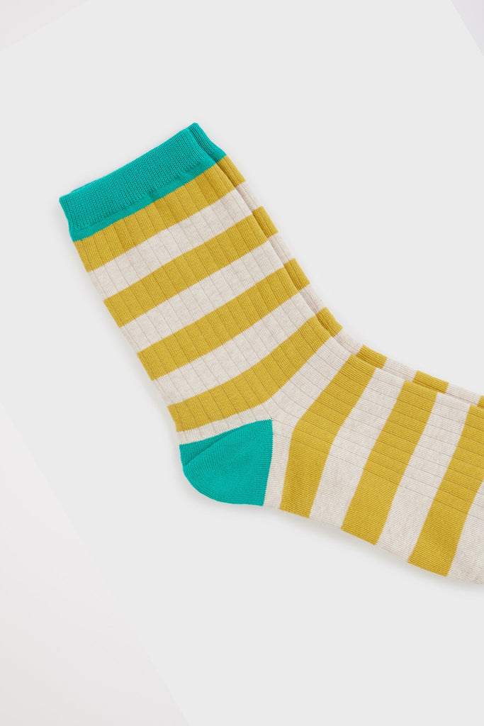 Mustard beige and teal striped socks_3