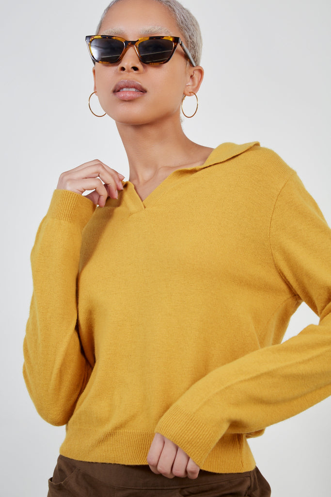 Mustard polo knit top_2