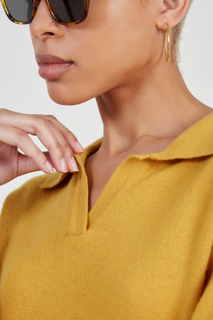 Mustard polo knit top_4