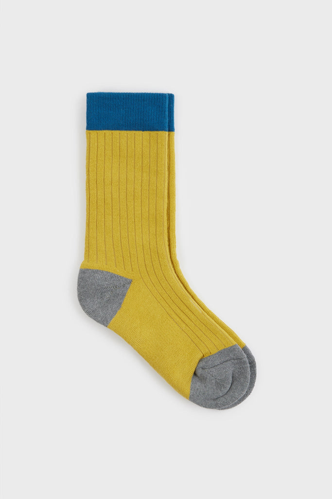 Mustard ribbed tricolour block socks_1