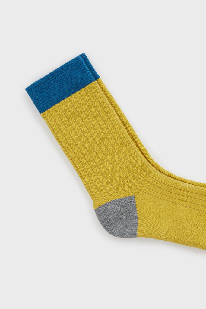 Mustard ribbed tricolour block socks_2