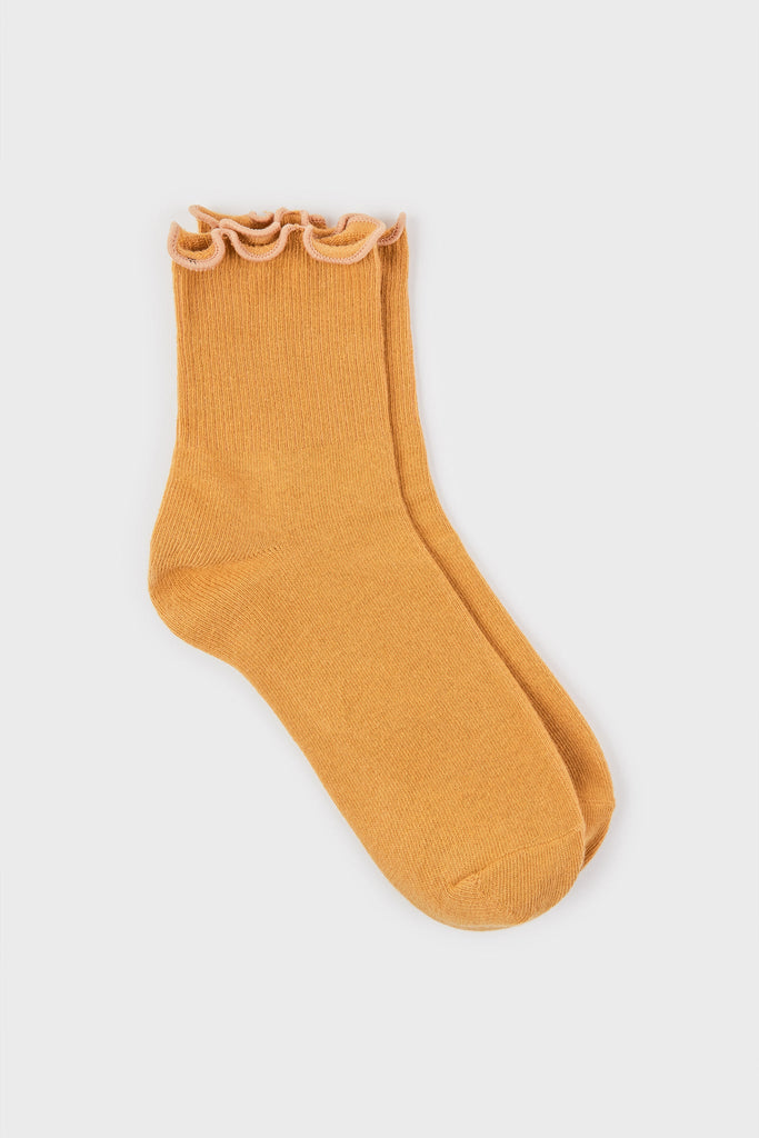 Mustard ruffle trim socks_2