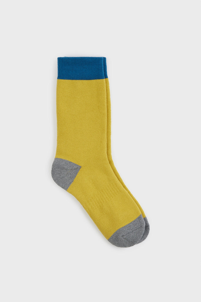 Mustard smooth tricolour block socks_2