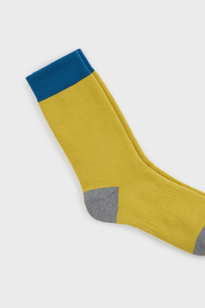 Mustard smooth tricolour block socks_3