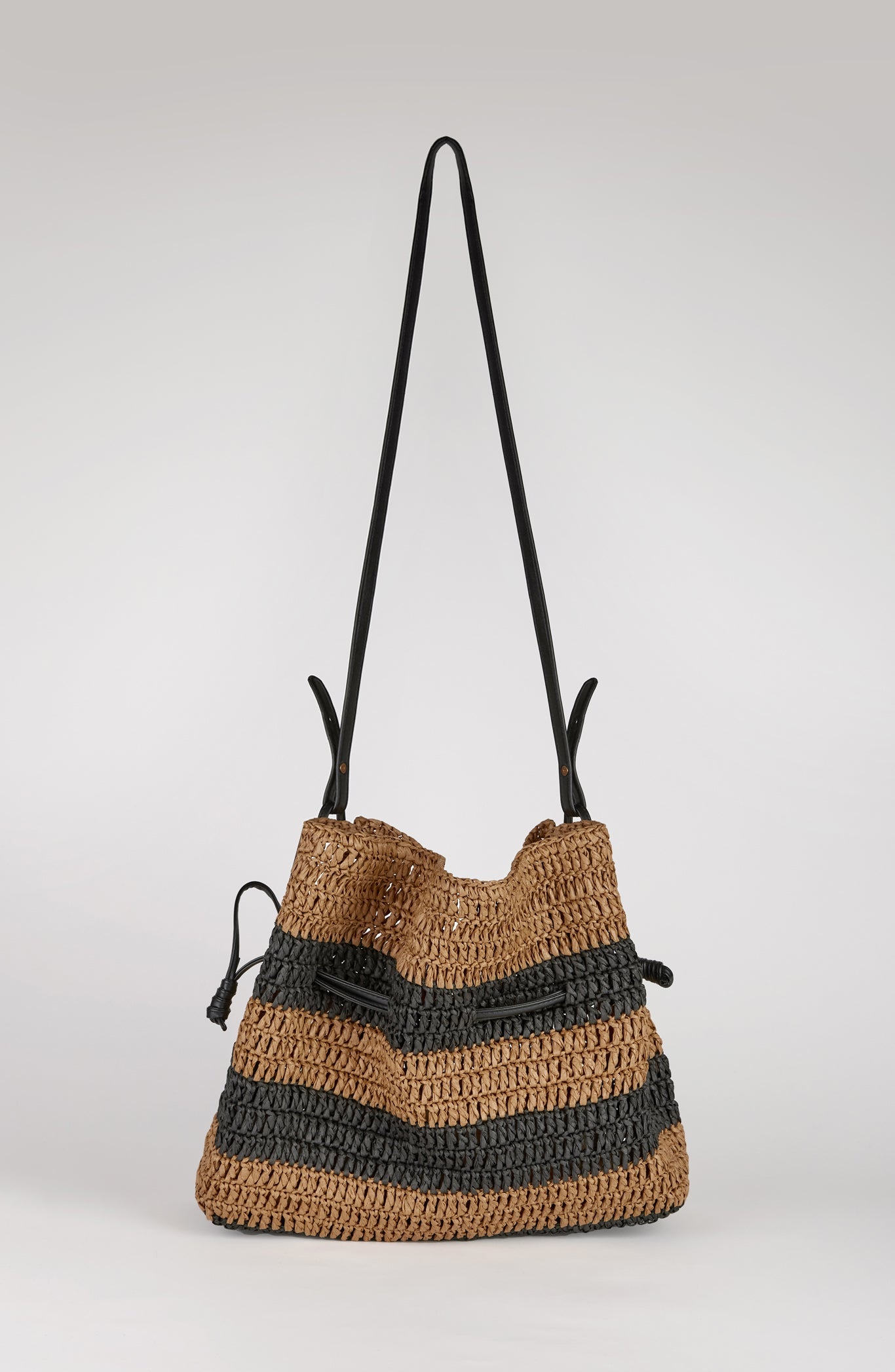 Natural and black striped straw shoulder bag_1