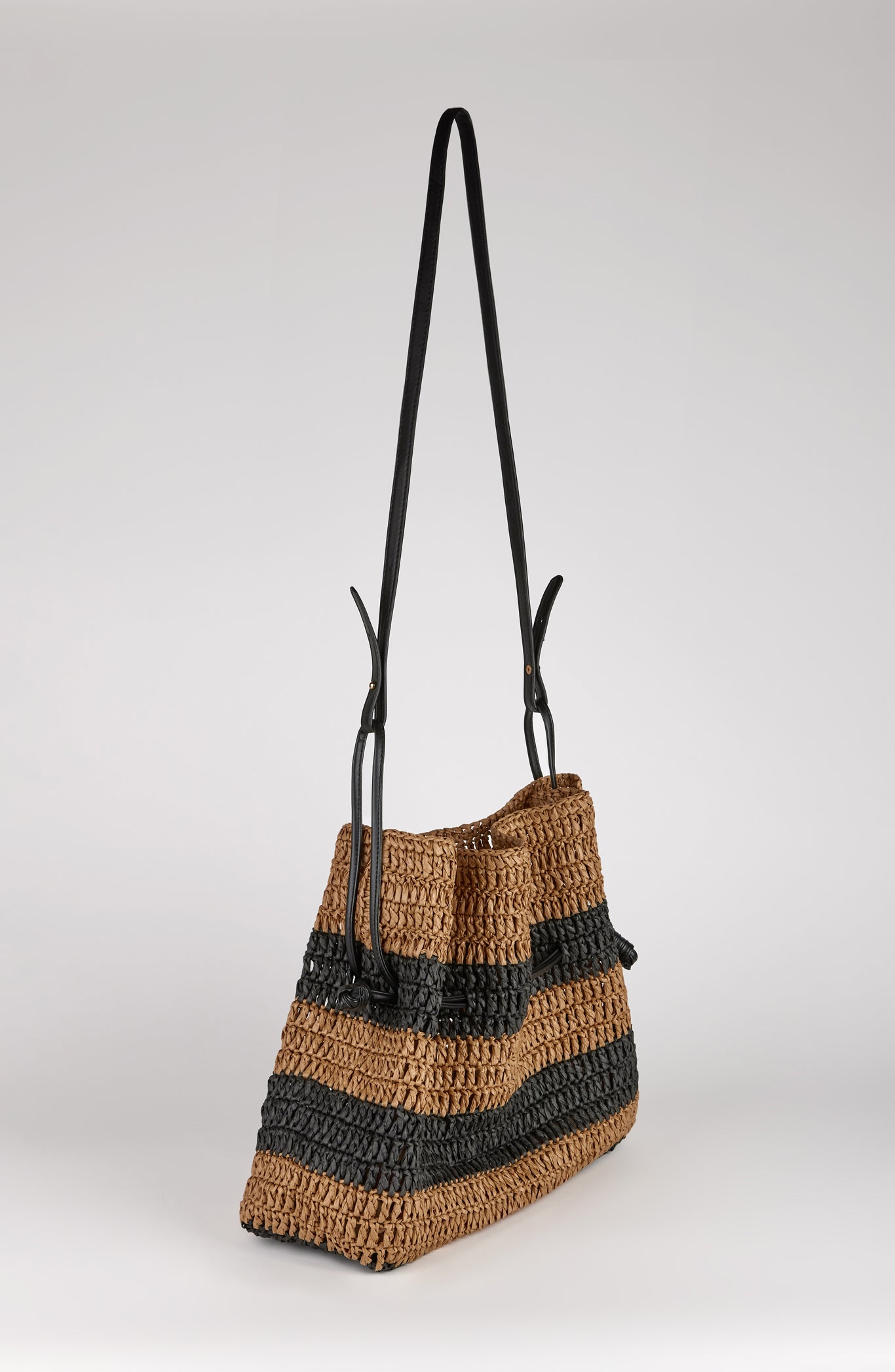 Natural and black striped straw shoulder bag_2