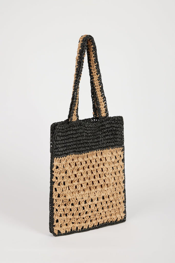 Natural and black trim straw tote bag_2