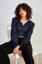 Navy and black polka dot blouse_1