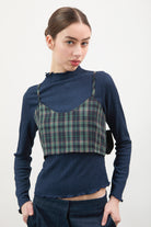 Navy and green plaid tie back tank_1
