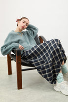 Navy and ivory bias plaid skirt_4