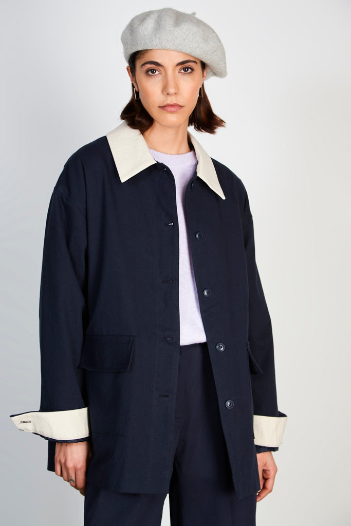 Navy and ivory contrast collar parka_3