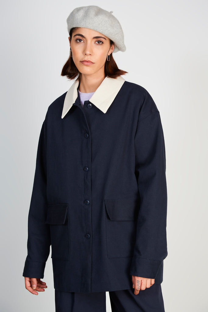 Navy and ivory contrast collar parka_2
