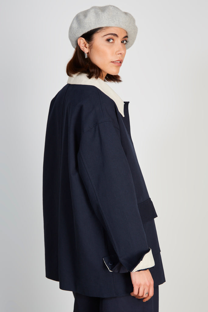 Navy and ivory contrast collar parka_4