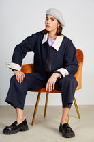 Navy and ivory contrast collar parka_1