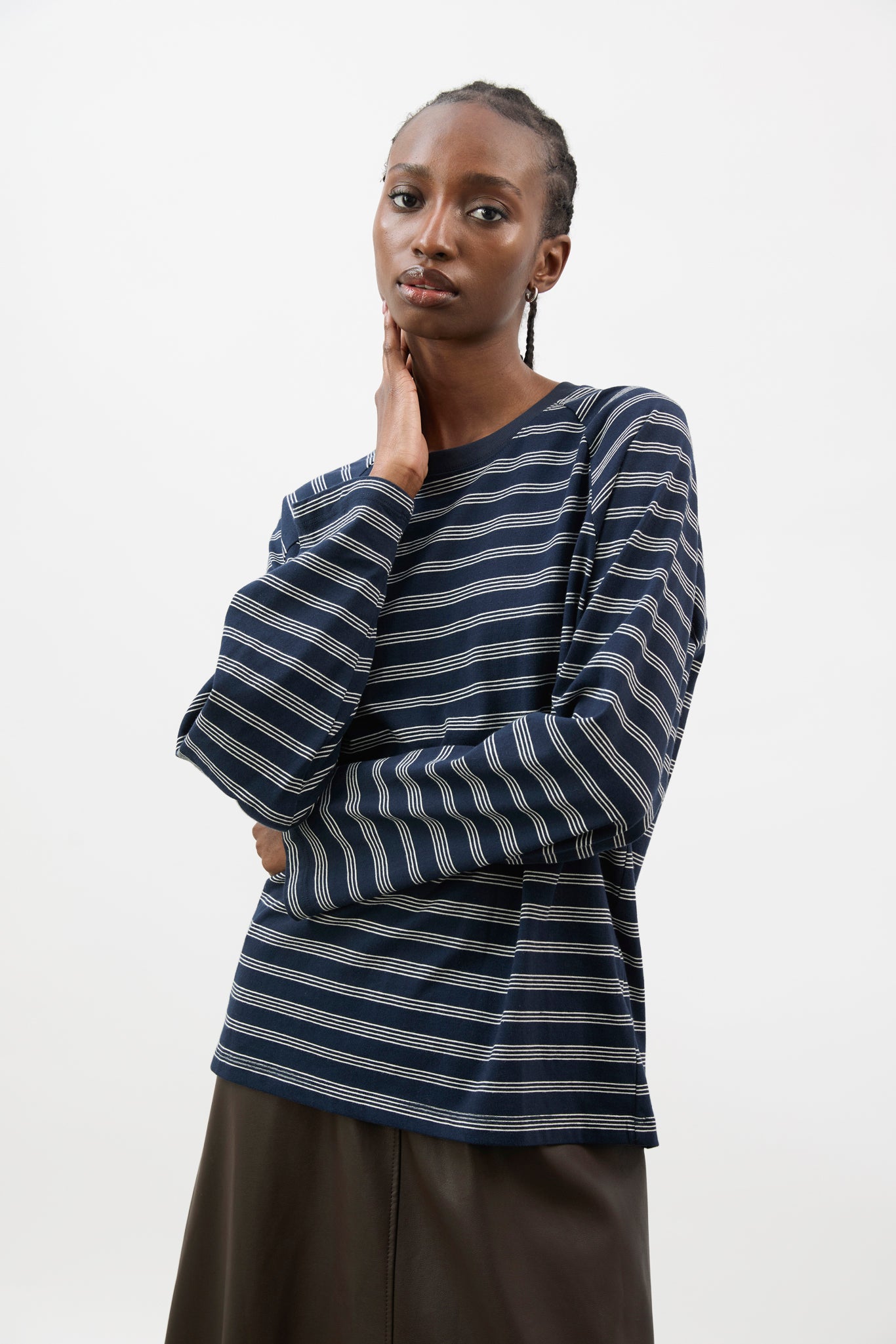 Navy and ivory multi stripe raglan sleeve top_1