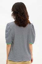 Navy and ivory striped green contrast trim tee_2