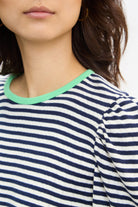Navy and ivory striped green contrast trim tee_3