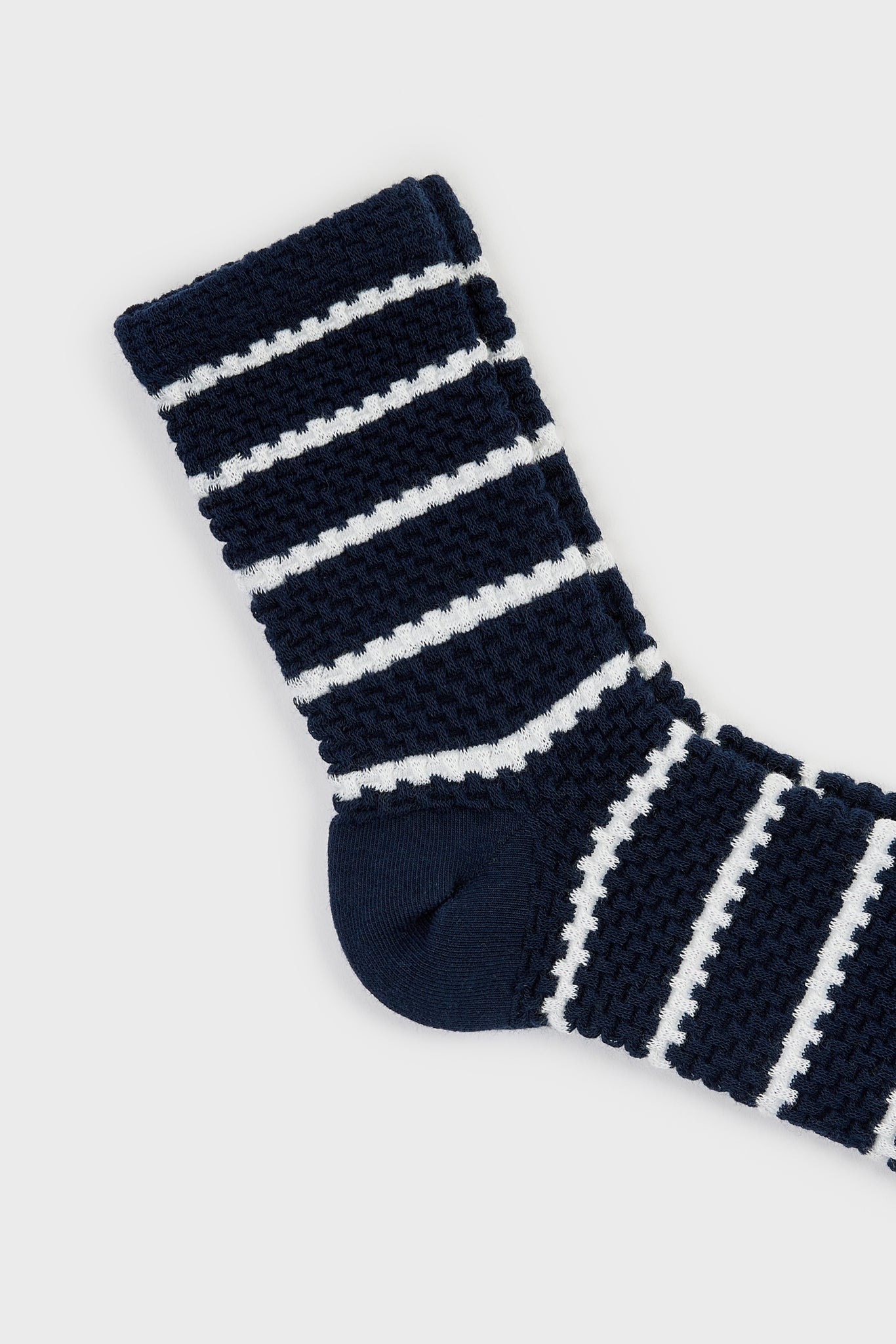 Navy and white striped box weave socks_4