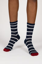 Navy and white striped box weave socks_2