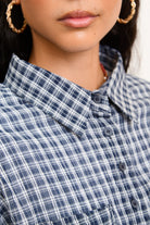 Navy and white tiny plaid shirt_3