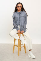 Navy and white tiny plaid shirt_5