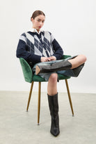 Navy blue and grey argyle alpaca wool blend cardigan_4