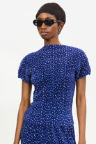 Navy blue and ivory polka dot ribbed short sleeved top_1