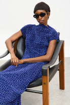 Navy blue and ivory polka dot ribbed short sleeved top_4