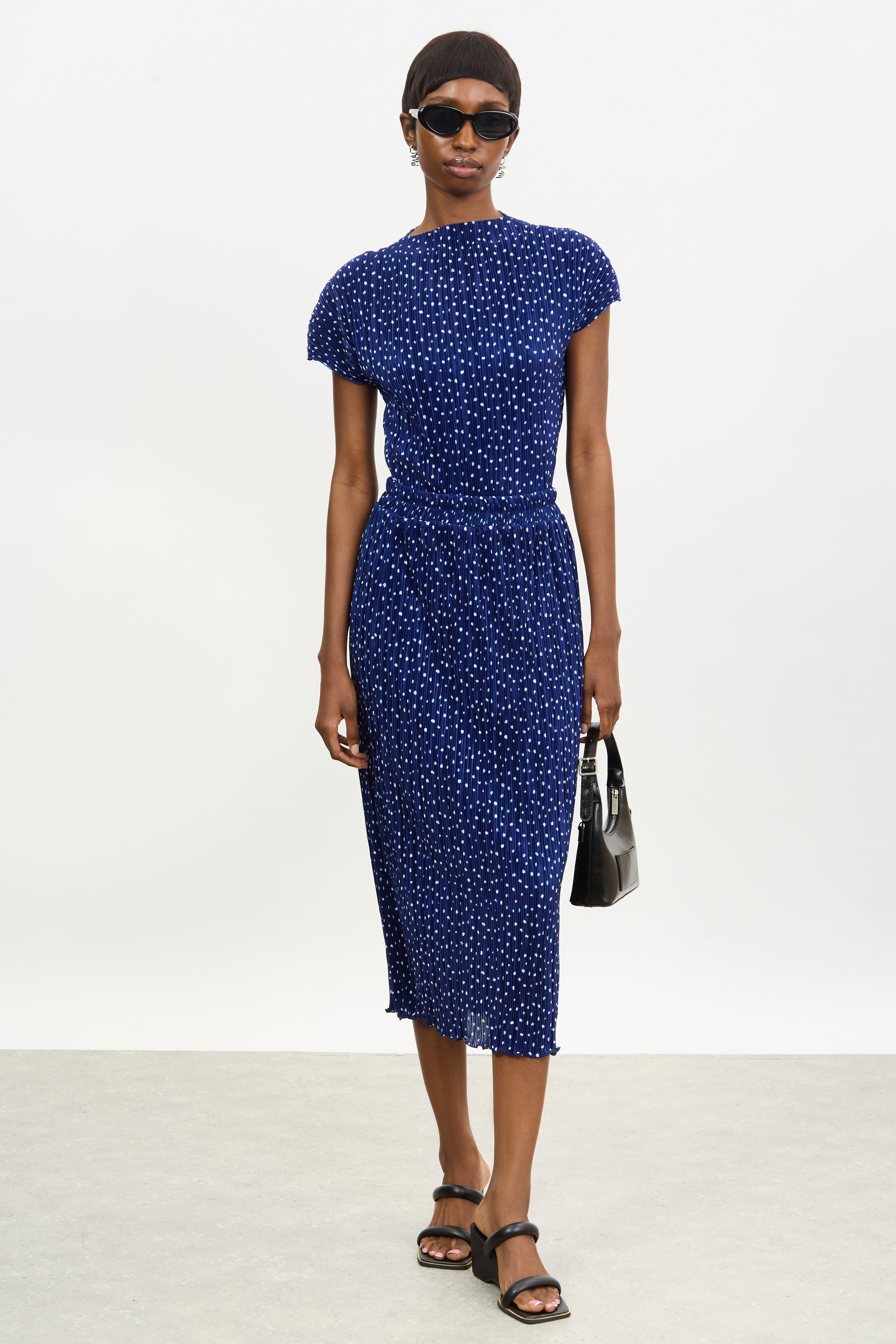 Navy blue and ivory polka dot ribbed skirt_4