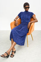 Navy blue and ivory polka dot ribbed skirt_5