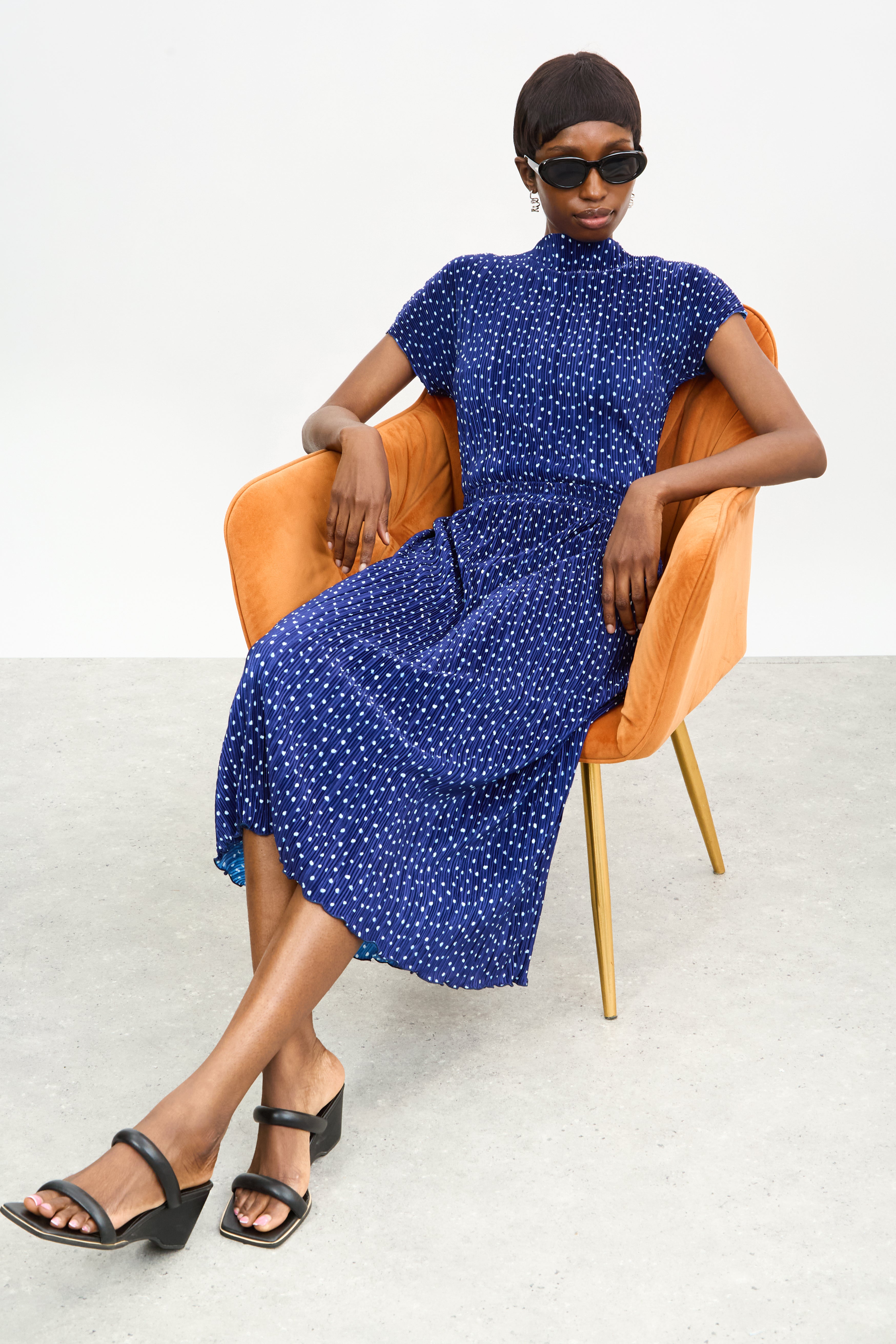 Navy blue and ivory polka dot ribbed skirt_5