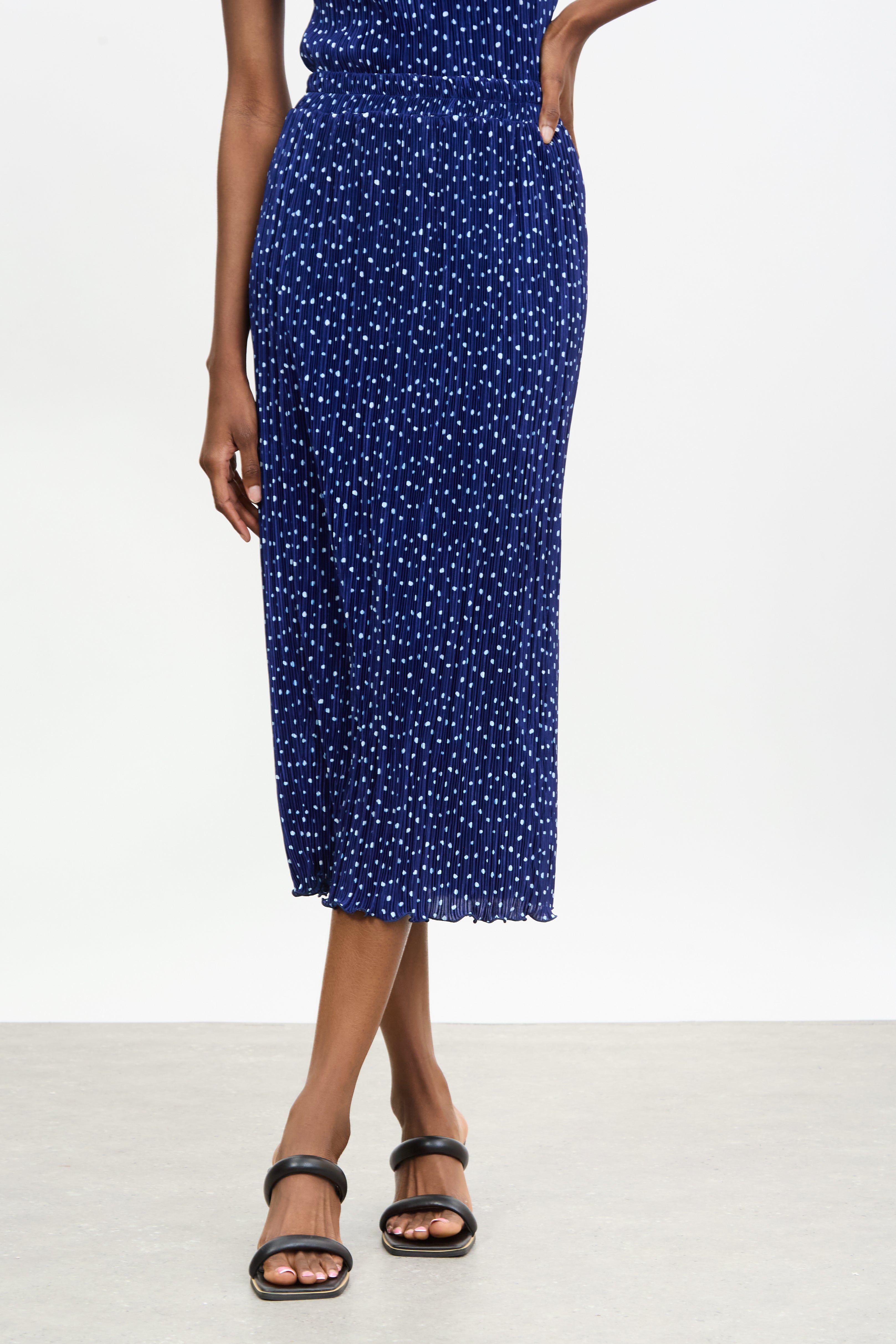 Navy blue and ivory polka dot ribbed skirt_1