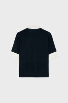 Navy blue and ivory striped contrast collar knit polo_2