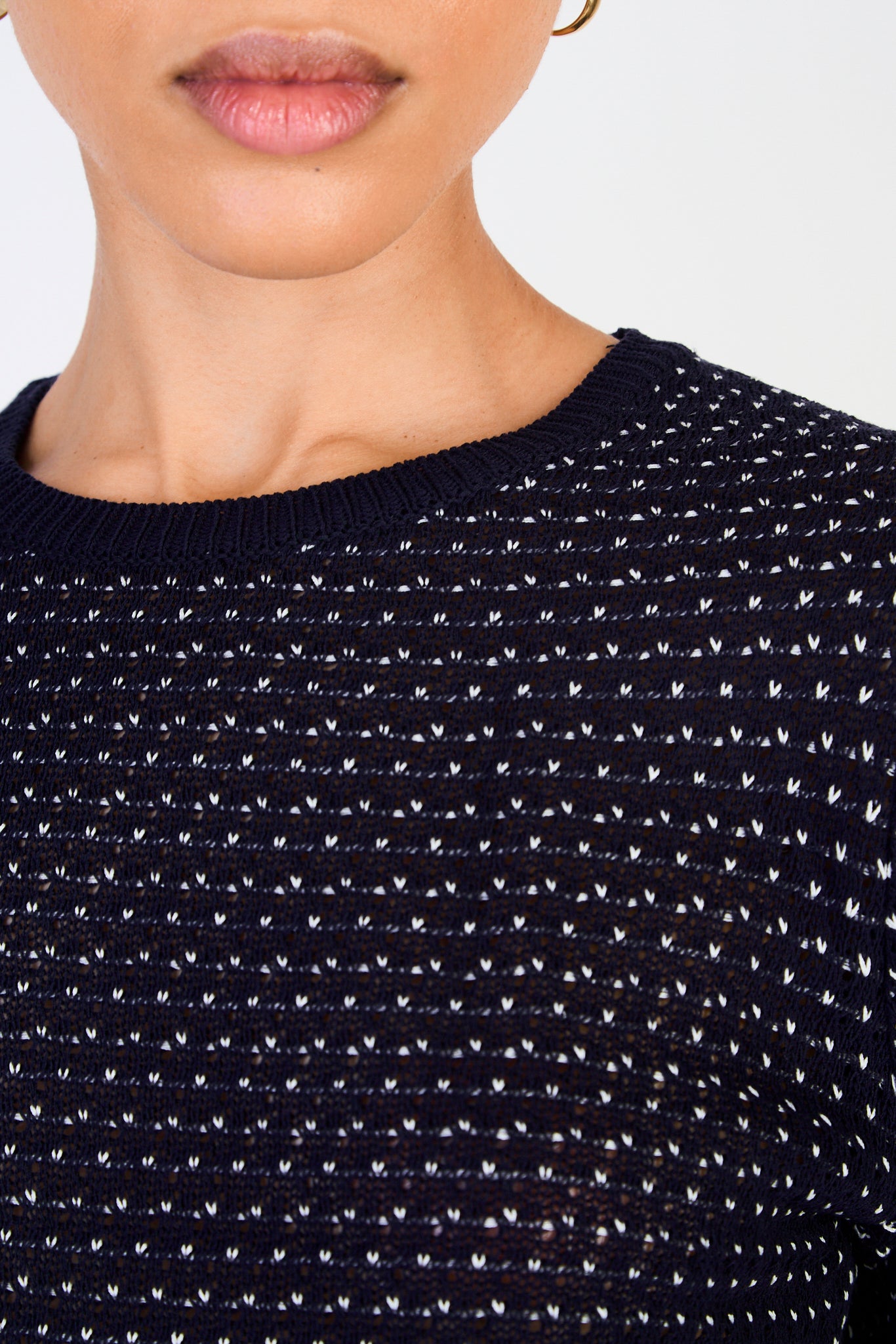 Navy blue and white flecked knit tee_3