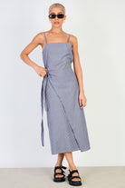 Navy blue and white vertical stripe tie waist dress_1