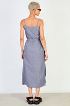 Navy blue and white vertical stripe tie waist dress_2