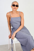 Navy blue and white vertical stripe tie waist dress_5