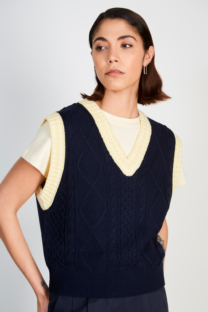 Navy blue and yellow varsity trim sweater vest_2