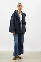Navy blue checked lining hooded parka_5