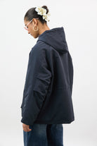 Navy blue checked lining hooded parka_2