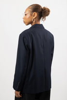 Navy blue curved seam detail blazer_2