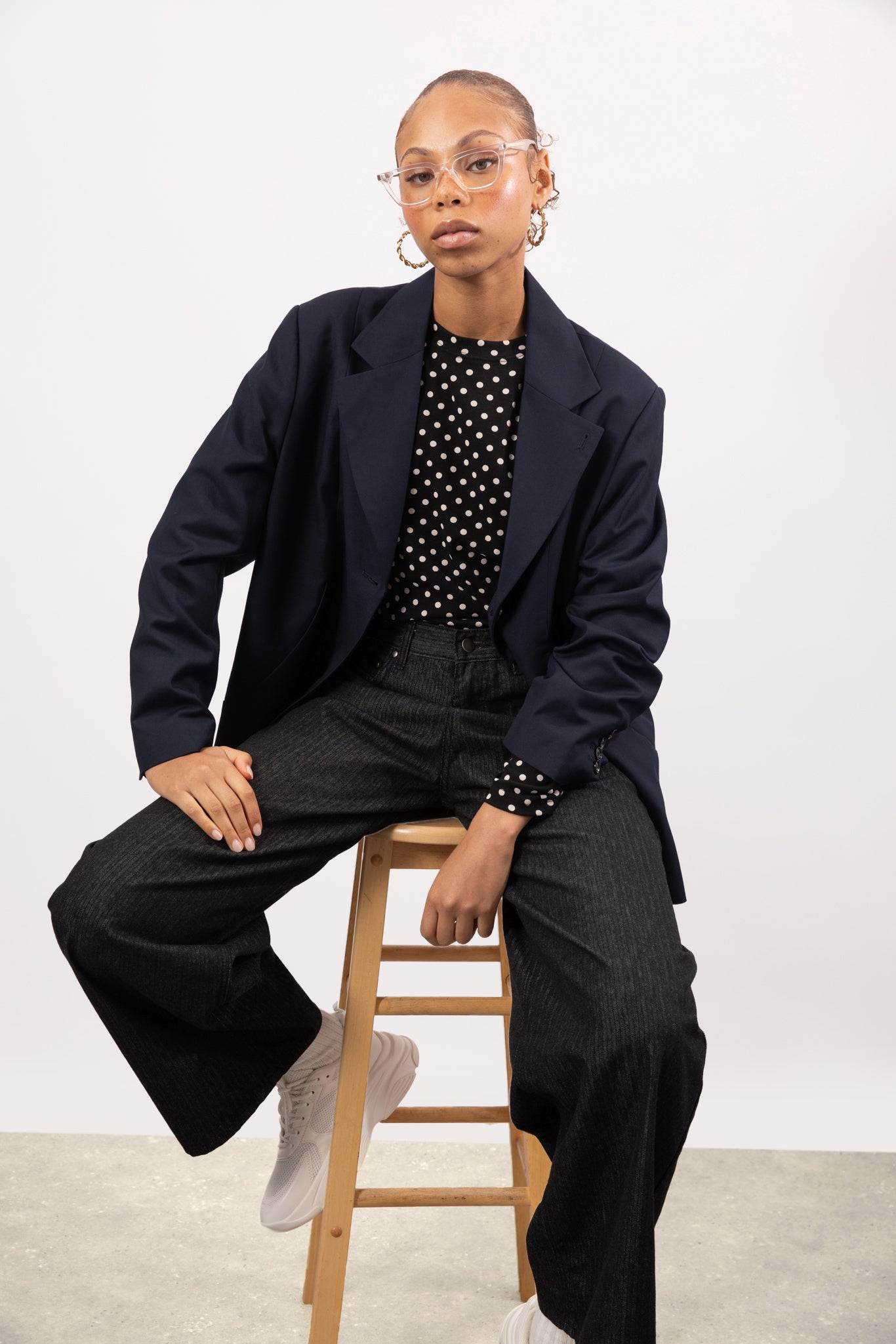 Navy blue curved seam detail blazer_5