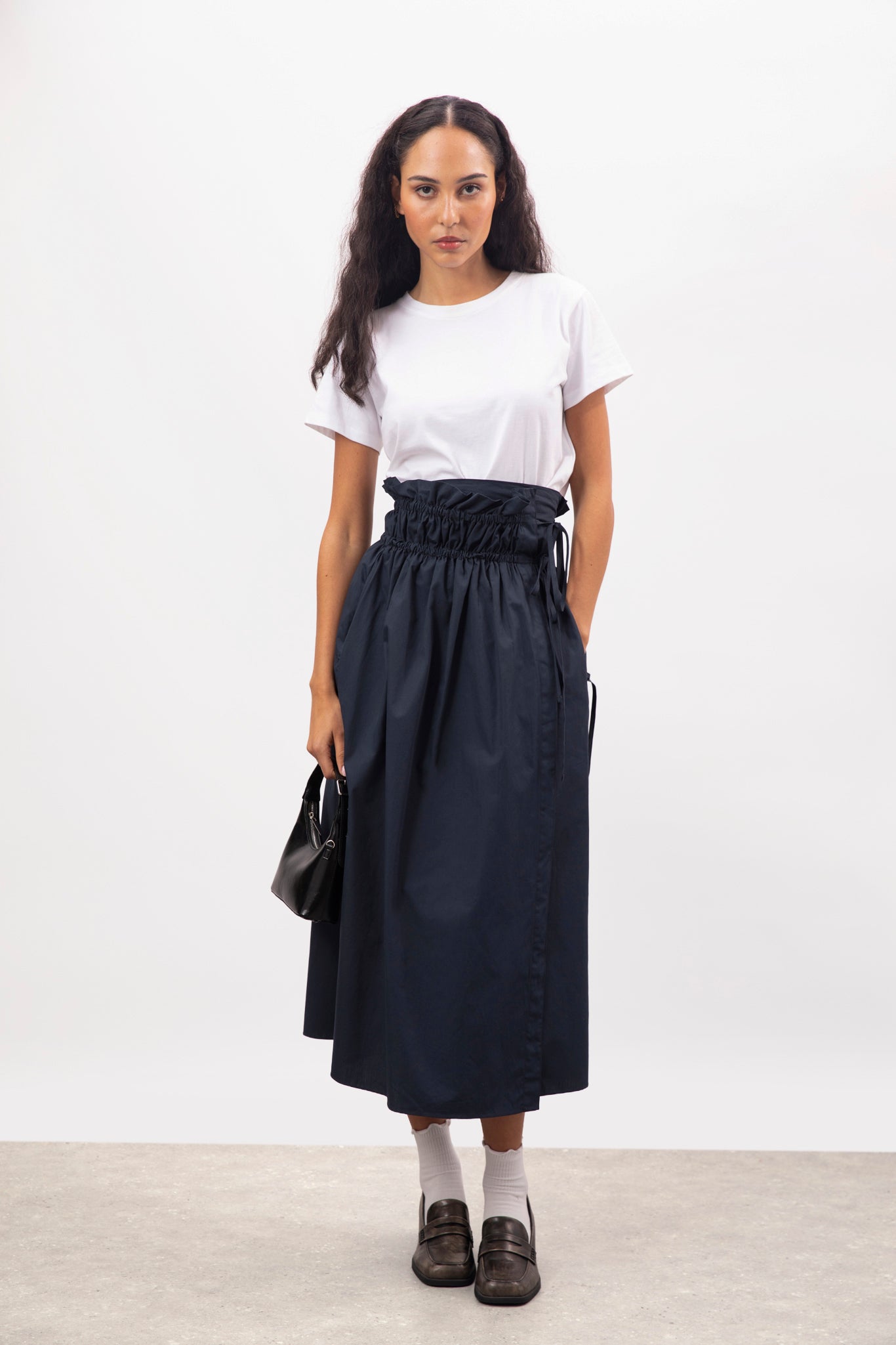 Navy blue double cinch side tie wrap skirt_4