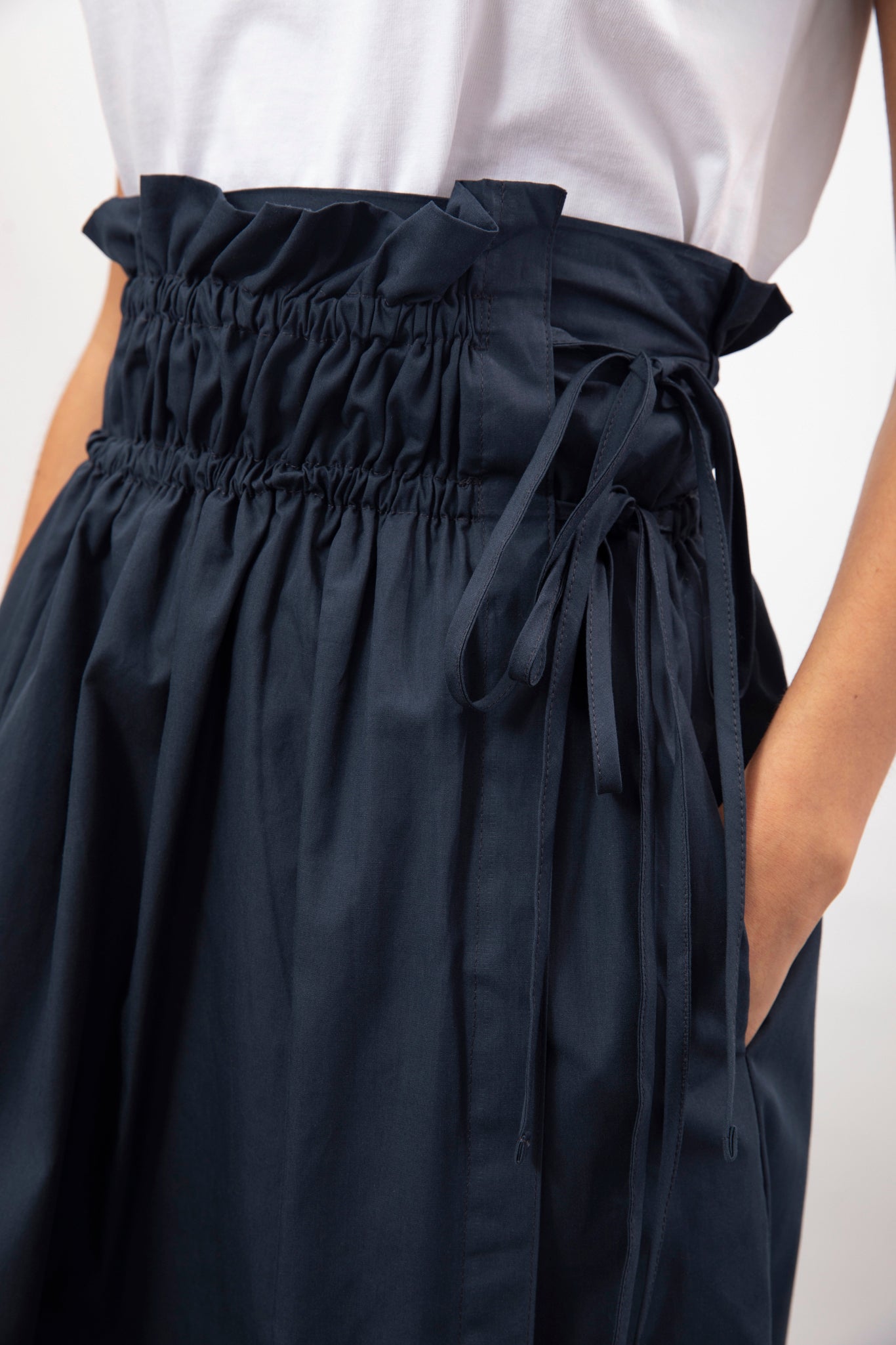 Navy blue double cinch side tie wrap skirt_3