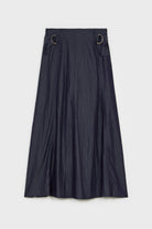 Navy blue double side belt maxi skirt_1