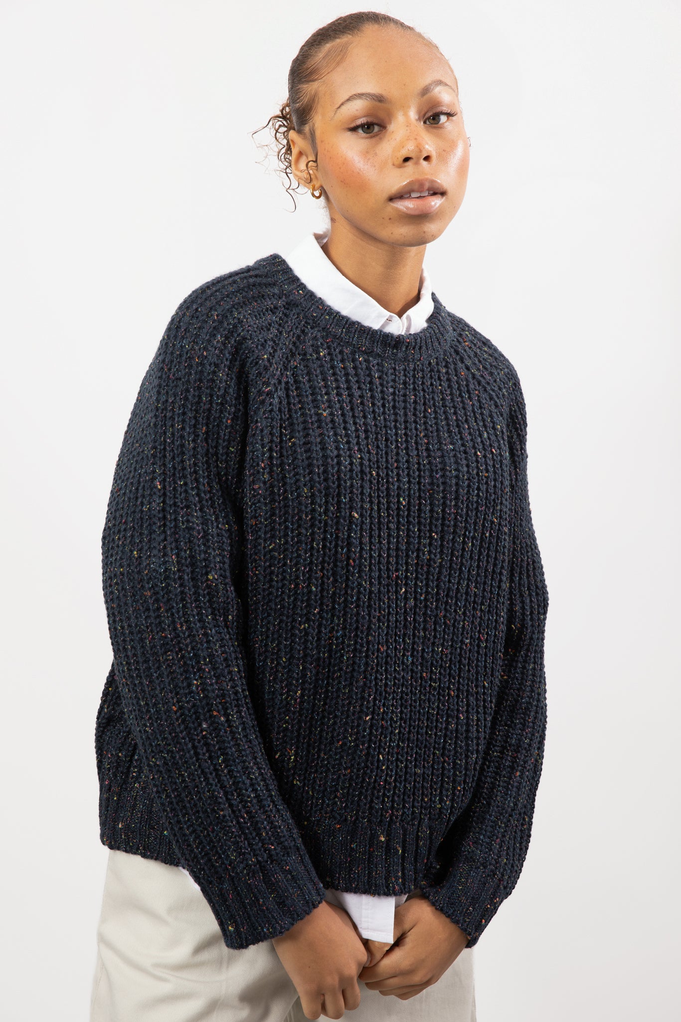 Navy blue rainbow knit raglan jumper_1