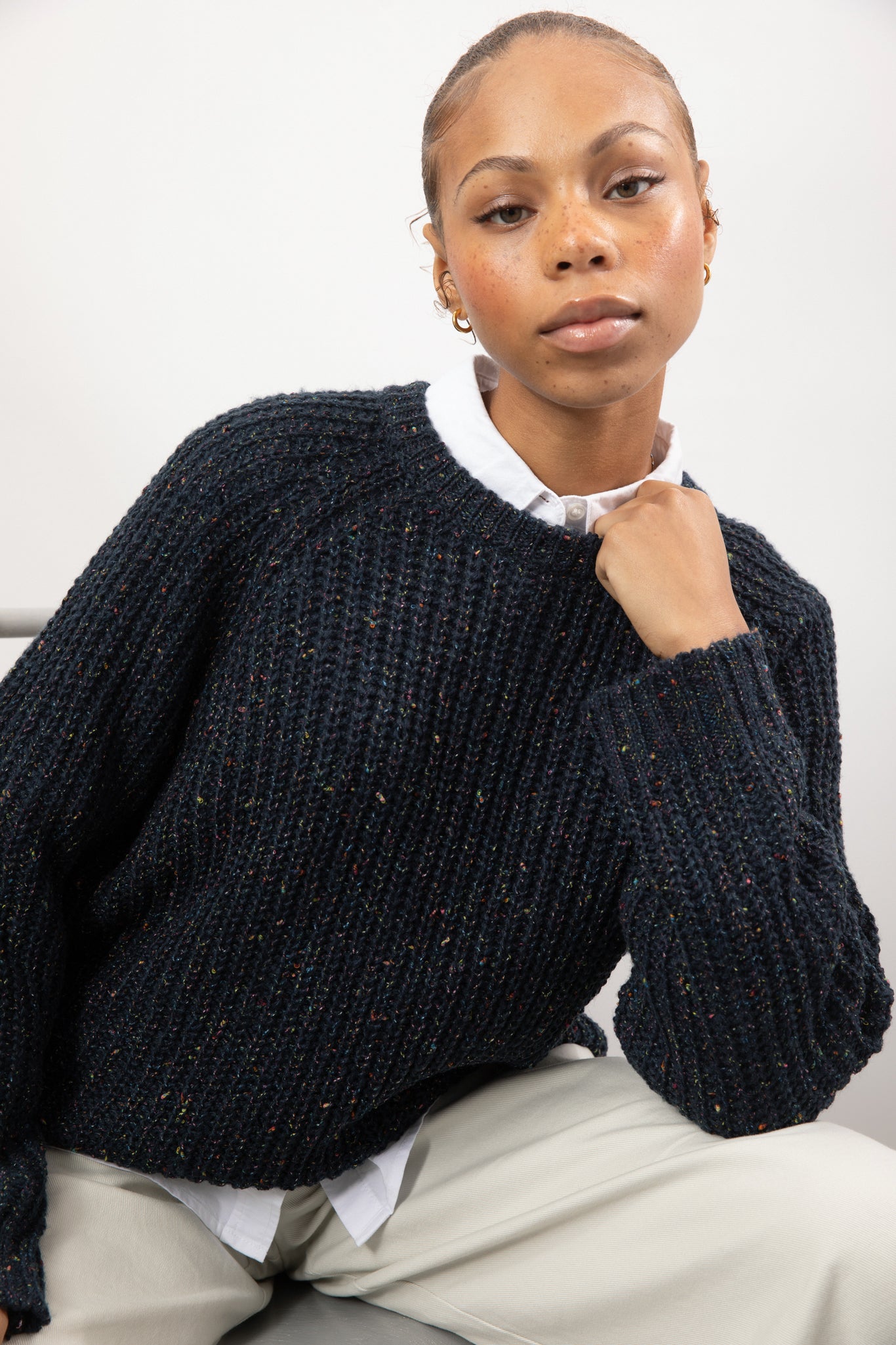 Navy blue rainbow knit raglan jumper_5