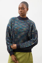 Navy blue rainbow ribbed mock neck jumper_1
