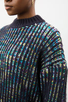 Navy blue rainbow ribbed mock neck jumper_3